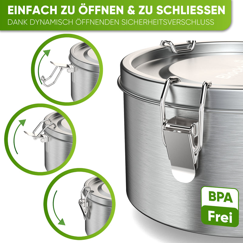 Runde Premium Edelstahl Brotdose inkl. gratis Göffel - Blockhütte - brotdose erwachsene brotdose metall thermo brotdose lunchbox metall alu brotdose brotbüchse erwachsene auslaufsichere lunchbox brotbox metall lunchbox klein brotdose aluminium lunchbox rund ofenfeste schüssel