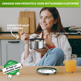 Runde Premium Edelstahl Brotdose inkl. gratis Göffel - Blockhütte - Blockhütte Premium Brotdose Edelstahl Kinder Rund I 800ml I mit Göffel und 2x Dichtung Set I Vesperdose Edelstahl Auslaufsicher I Brotdose Metall Schule I Ofenfeste Schüssel Spülmaschinenfest