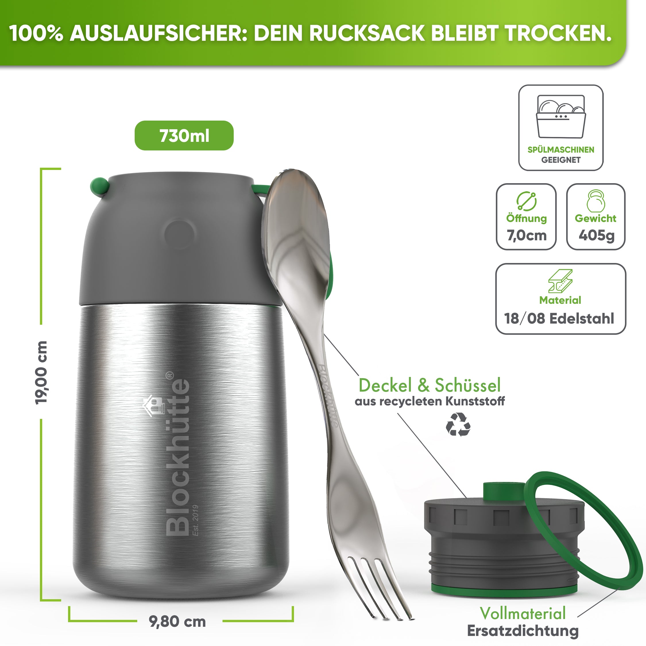 Blockhütte Edelstahl Thermobehälter mit Anti - Vakuum Stöpsel - Isolierbehälter für Müsli thermobehälter für essen thermobehälter thermobox für essen thermo lunchbox thermobecher essen