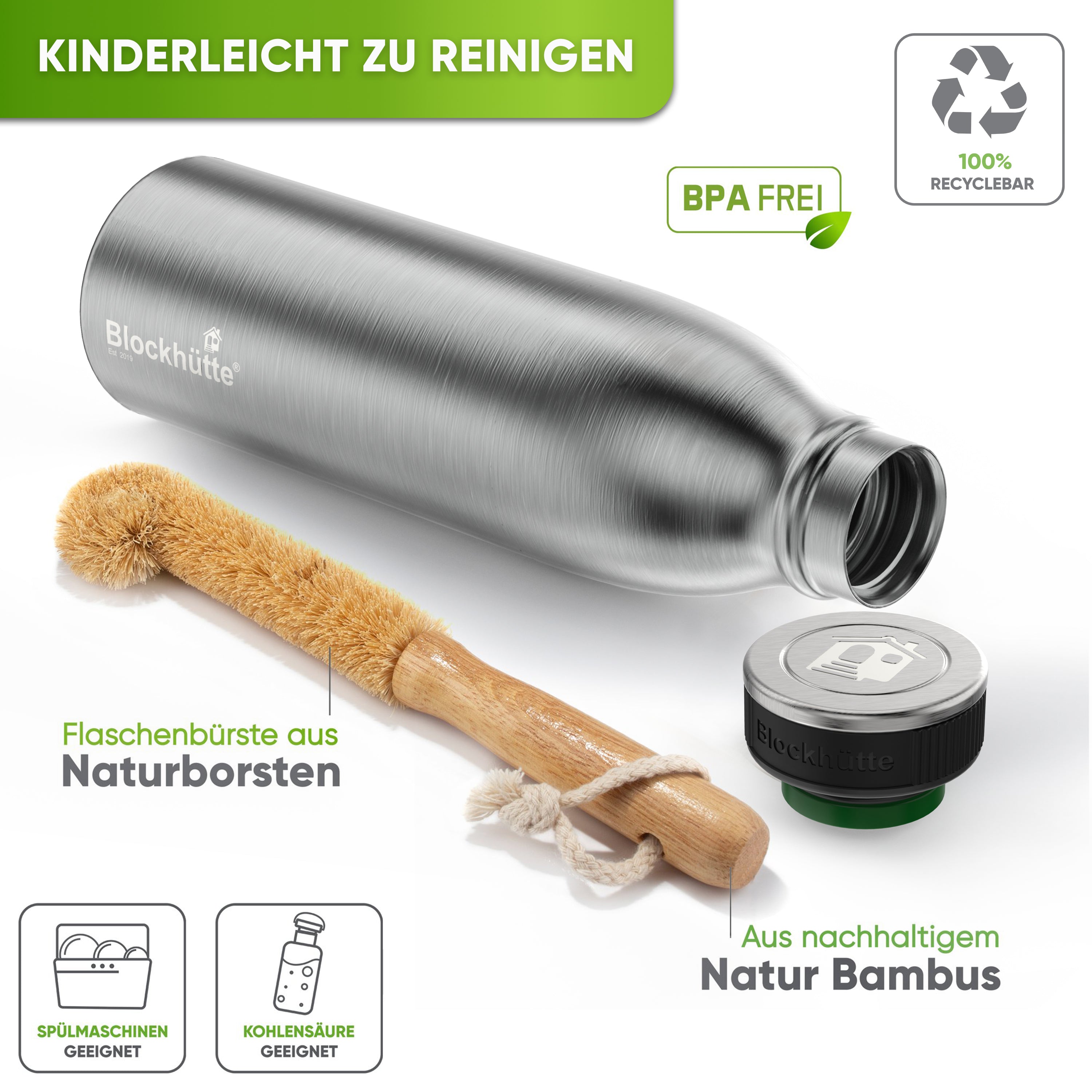 Freizeit Bundle - Edelstahl Thermobehälter + Edelstahl Sport Trinkflasche - Blockhütte